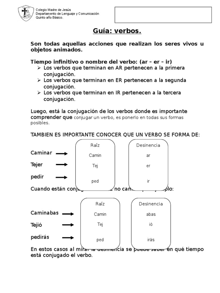 GUIA DE VERBOS QUINTO.doc Conjugación gramatical Verbo