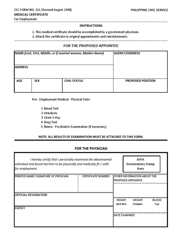Medical Certificate Csc Form No 211 Revised 2018 2020 vrogue.co