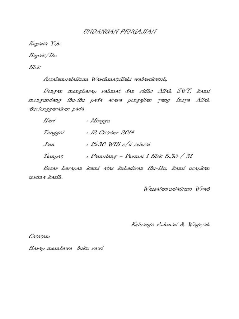 Undangan Pengajian Word | PDF