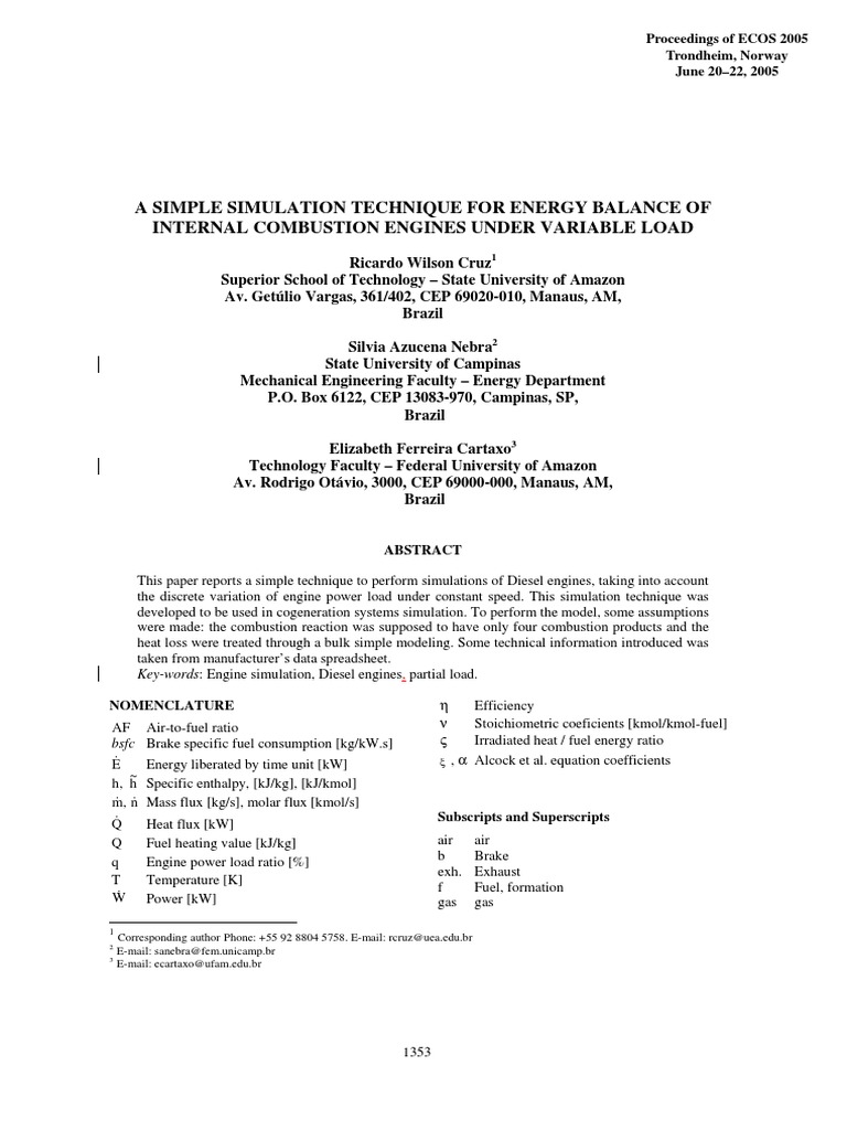 A Simple Simulation Technique For Energy Balance of Internal Combustion ...