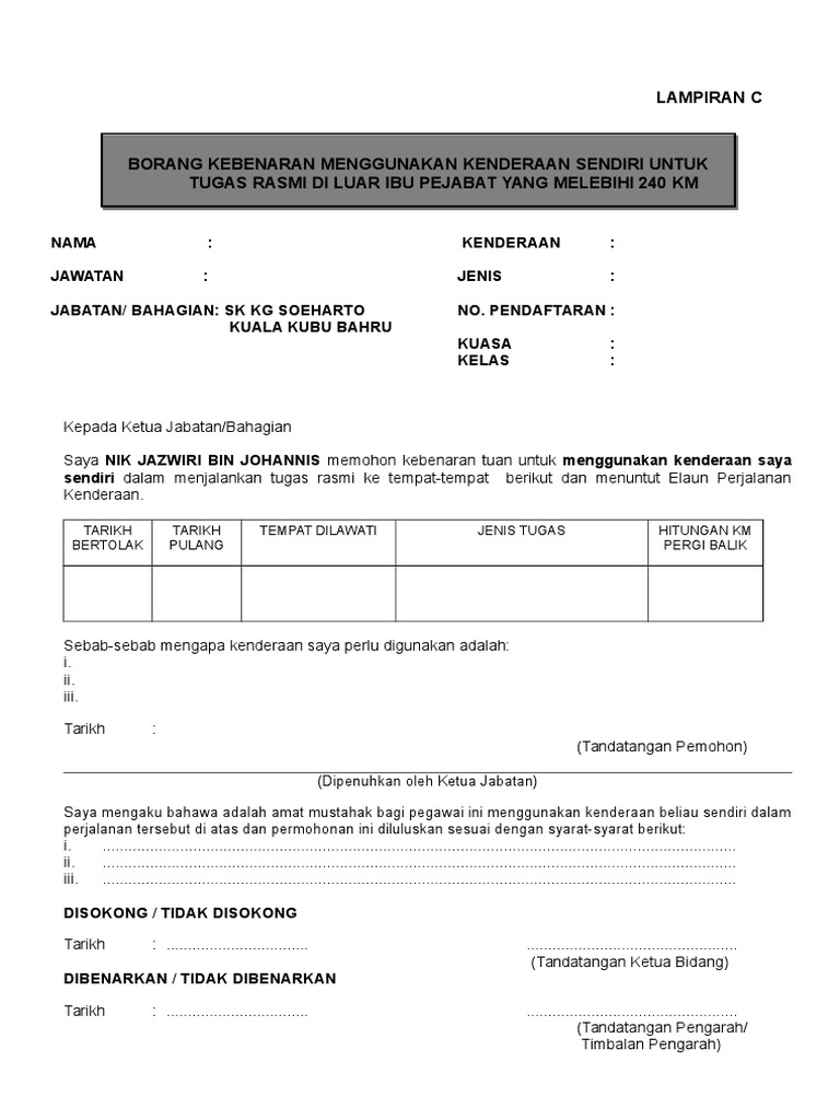 Contoh Borangbawa Kereta Pdf