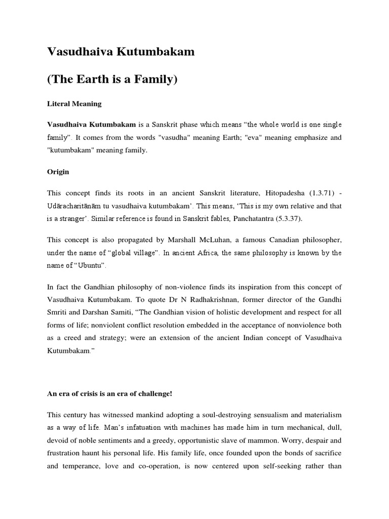 Importance of vasudhaiva kutumbakam image