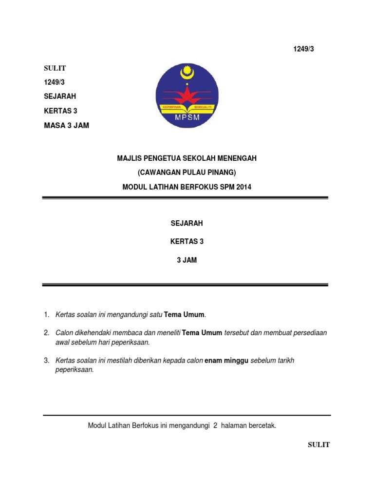 Trial Penang Spm 2014 Sejarah Kertas 3 Dan Skema Pdf