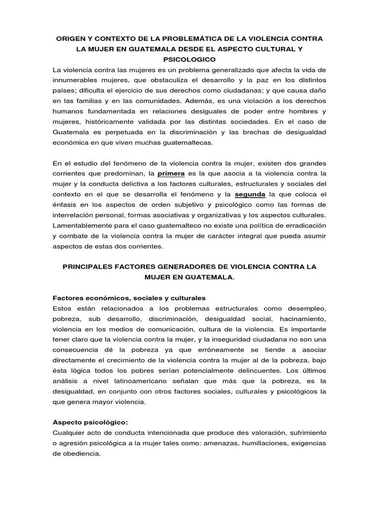 Origen y Contexto de La Problemática de La Violencia Contra La Mujer en ...