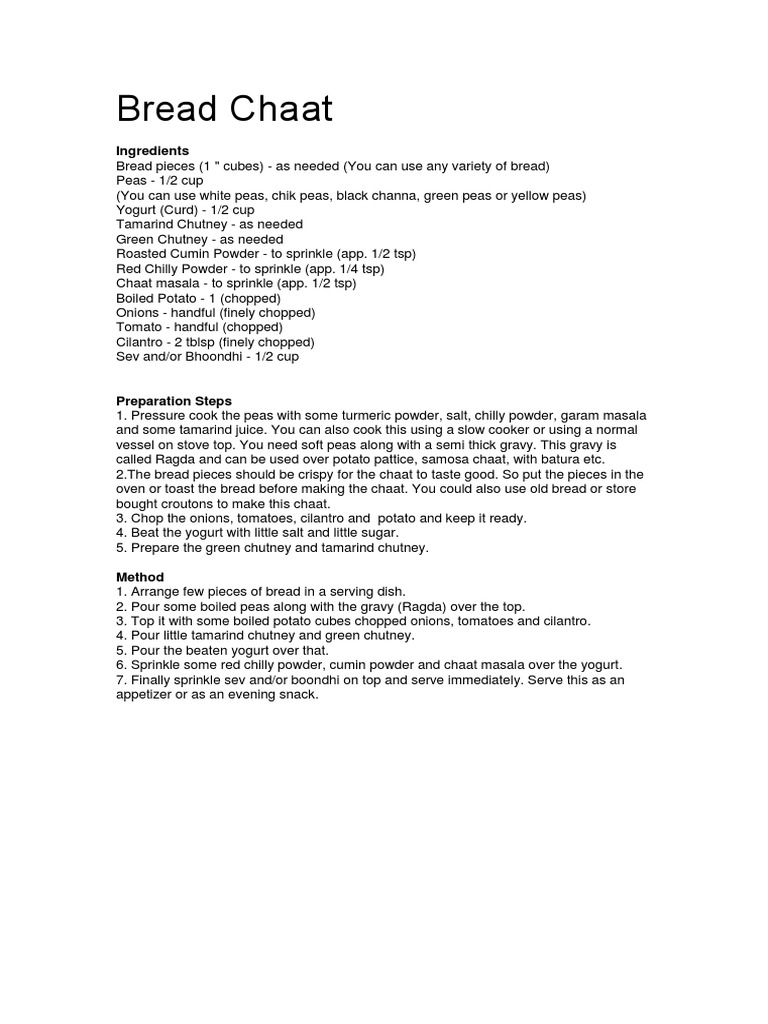 Delicious Bread Chaat Recipe | PDF