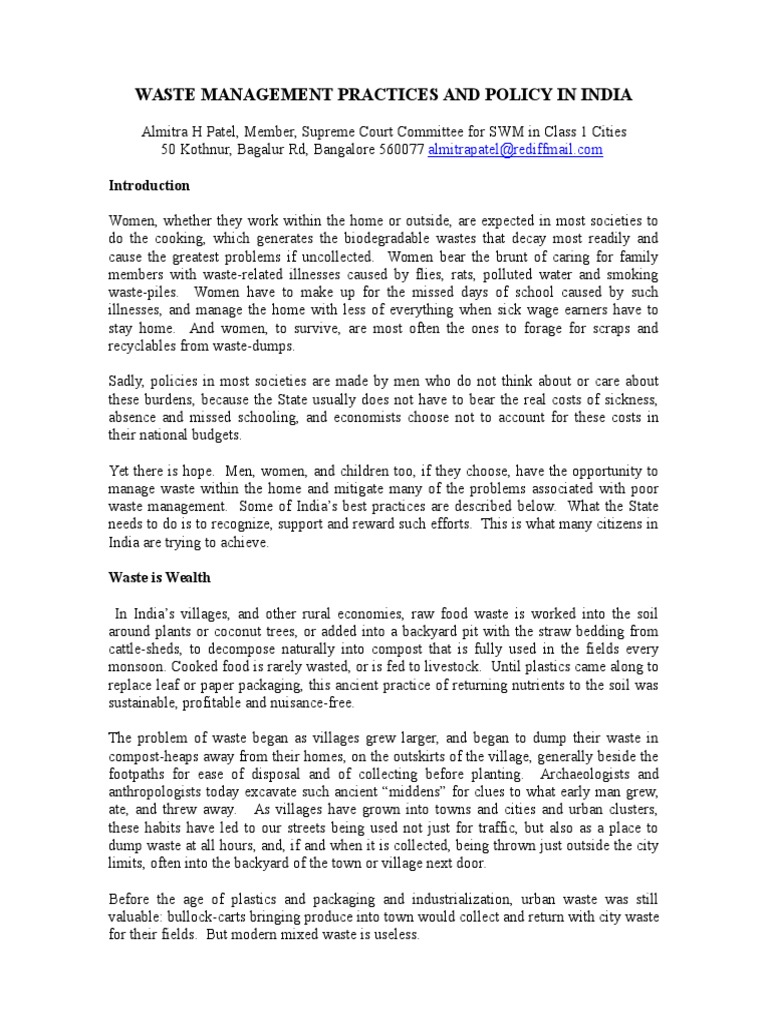 Waste Management Practices and Policy in India | PDF | Compost ...