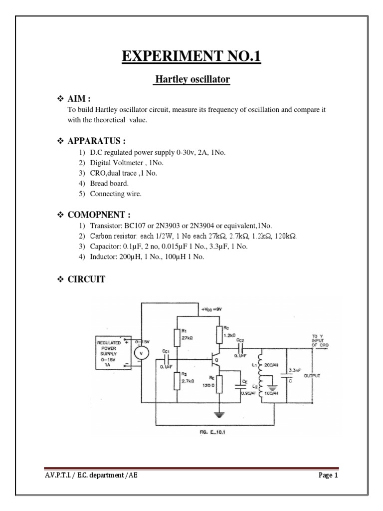 Experiment No.1 Hartley Oscillator PDF Electrical Network