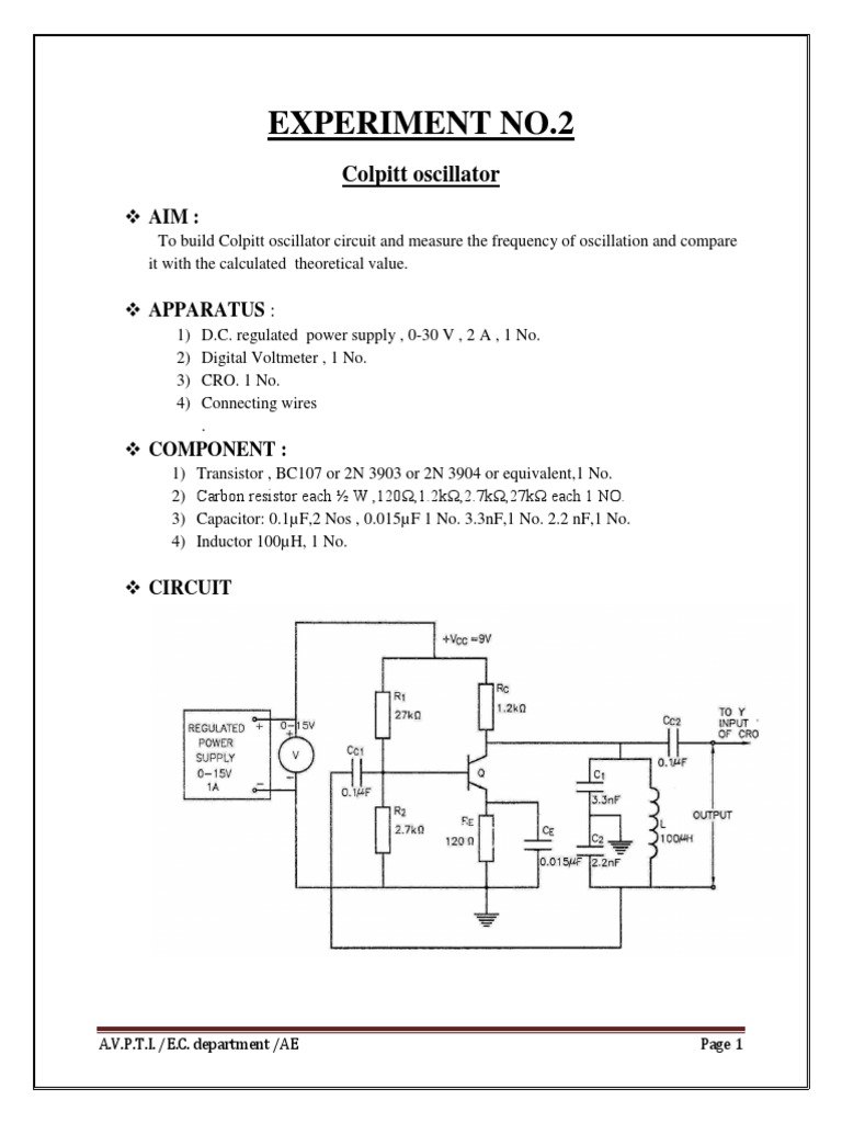 Experiment No.2 Colpitt Oscillator PDF
