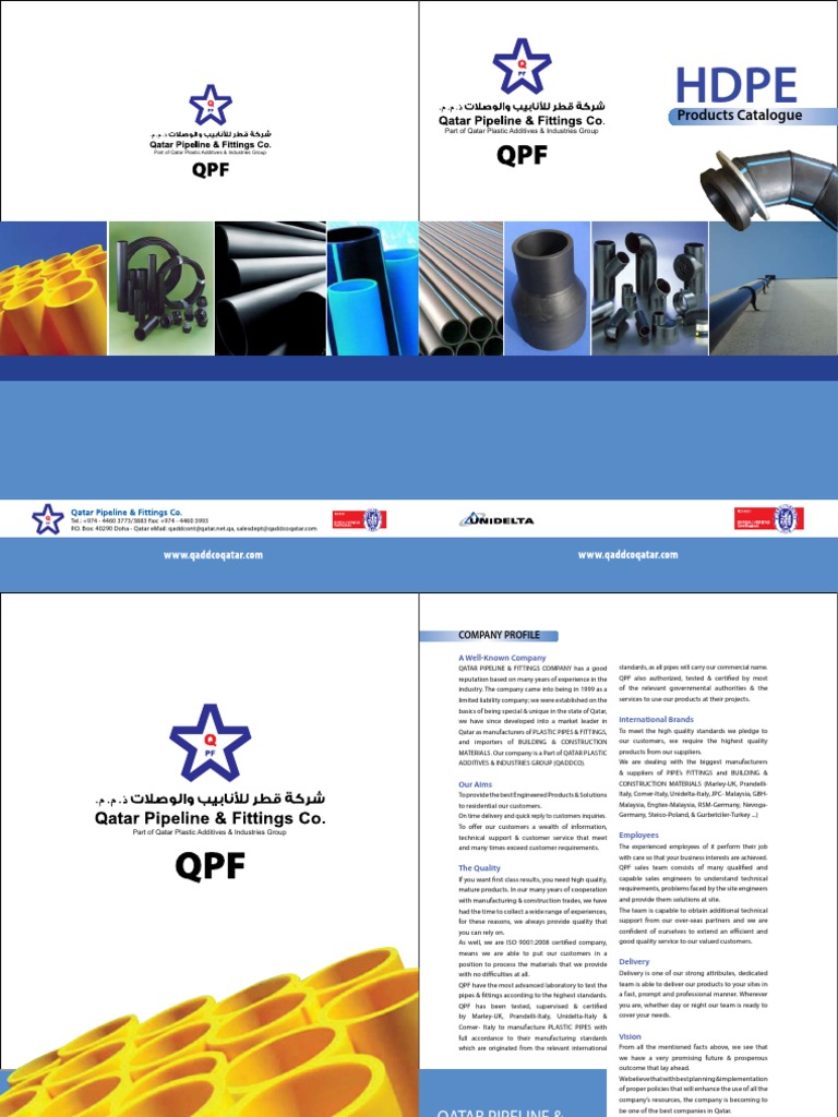 Qatar Pipeline & Fittings HDPE Catalogue Polyethylene Pipe (Fluid Conveyance)