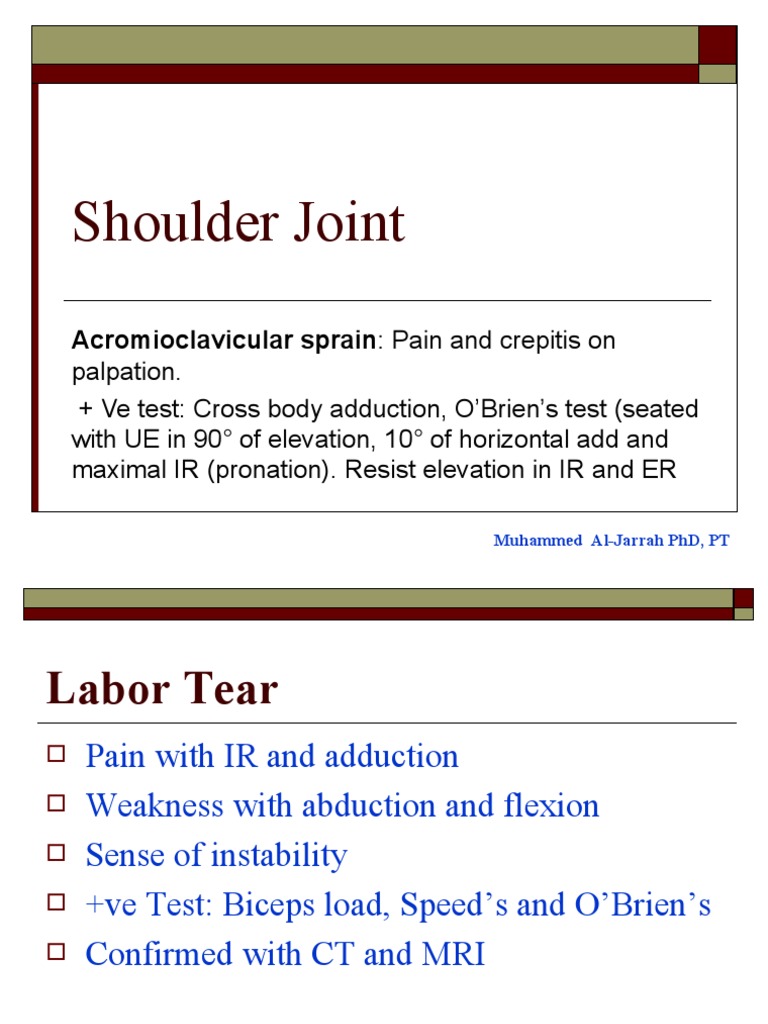Shoulder Joint Disorders and Tests | PDF | Anatomical Terms Of Motion ...
