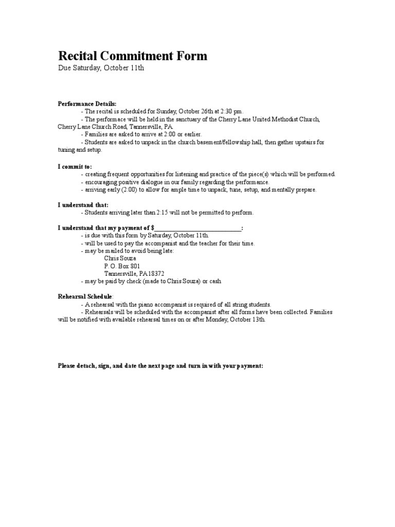 Recital Commitment Form Instructions | PDF