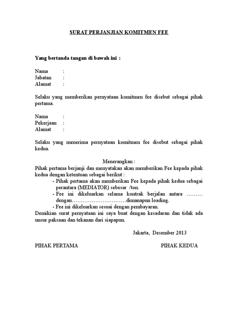 Surat Perjanjian Jasa Perantara Jual Beli Tanah Kumpulan Surat Penting