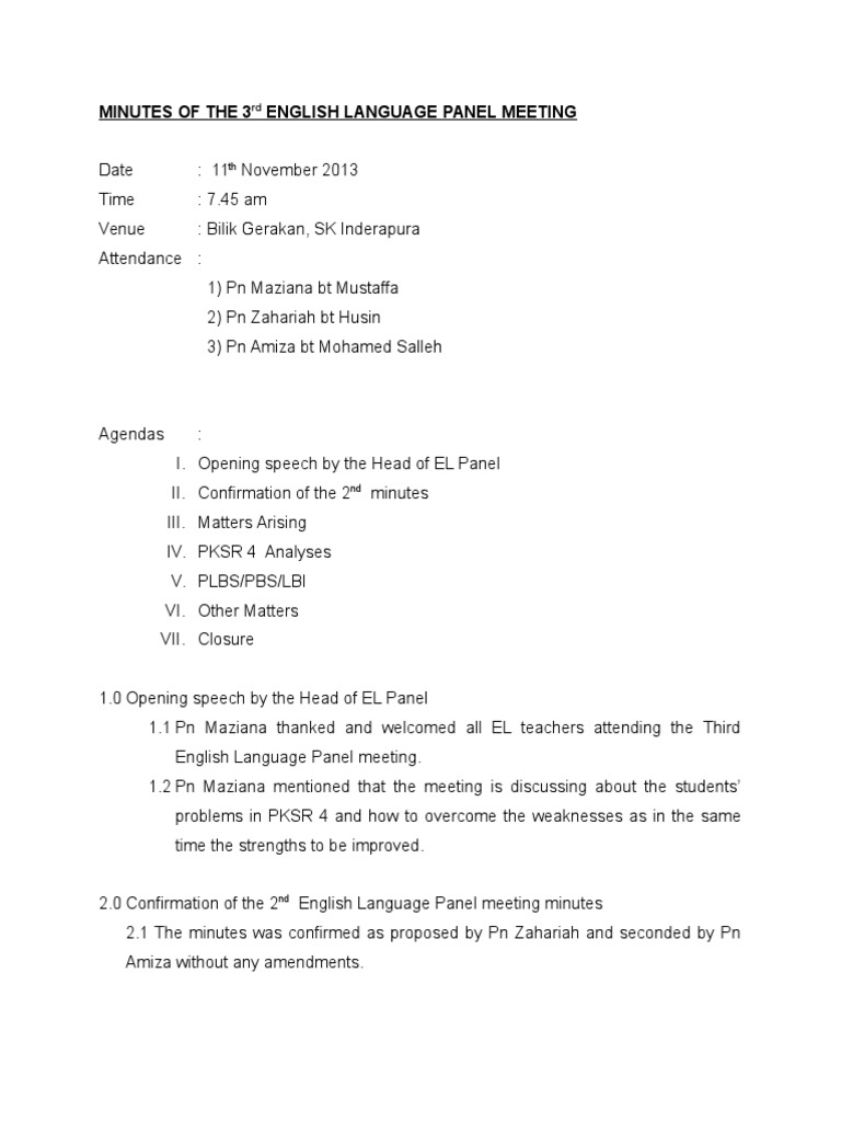 Minutes of the 3rd English Language Panel Meeting