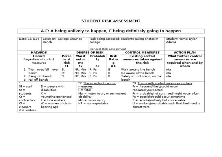 Risk Assessment Bench Pdf
