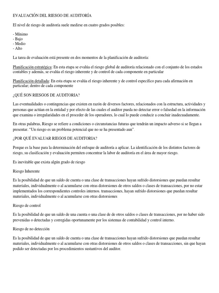 Evaluación de Riesgos en Auditoría | PDF | Auditoría financiera ...