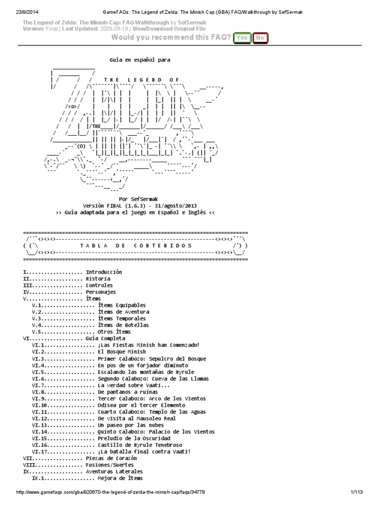 Gamefaqs The Legend Of Zelda The Minish Cap Gba Faq Walkthrough By Sefsermak Pdf The Legend Of Zelda Leisure