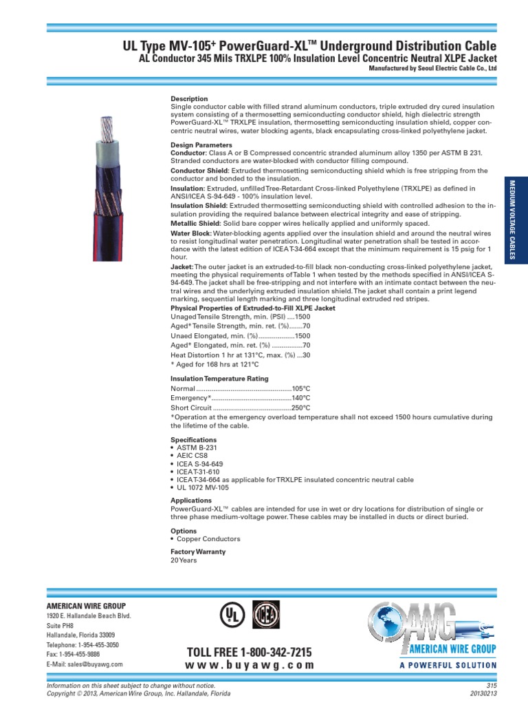 Spec 315 MV 105 PowerGuardXL 35KV PDF Cable Electrical Conductor
