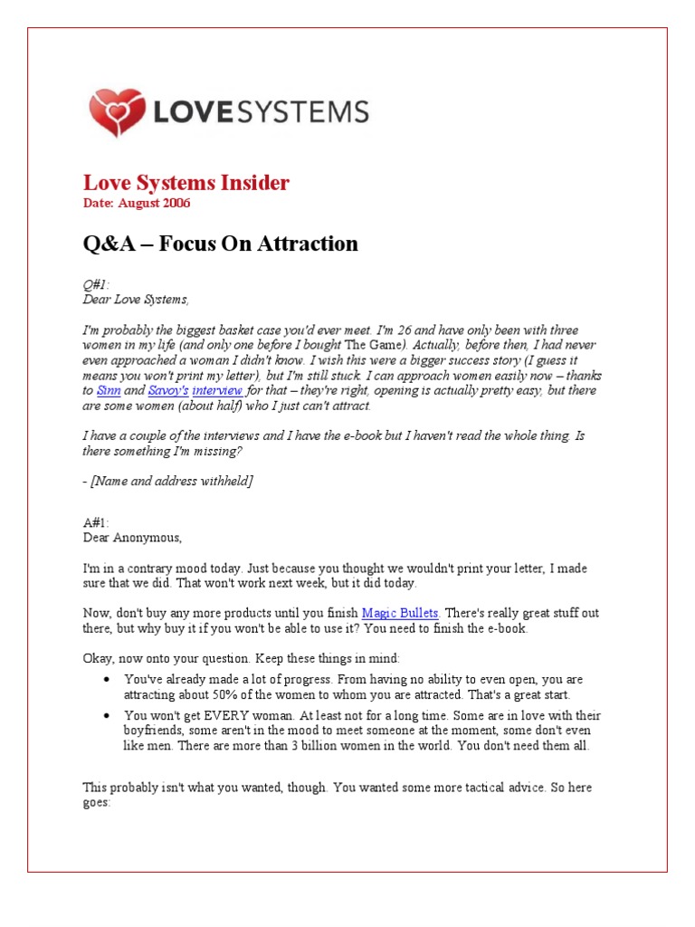 Love Systems Attraction Strategies | PDF