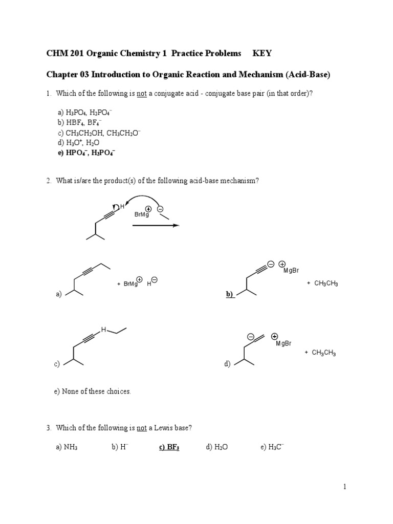 Organic Chemistry Acid-Base Practice | PDF | Acid | Ion