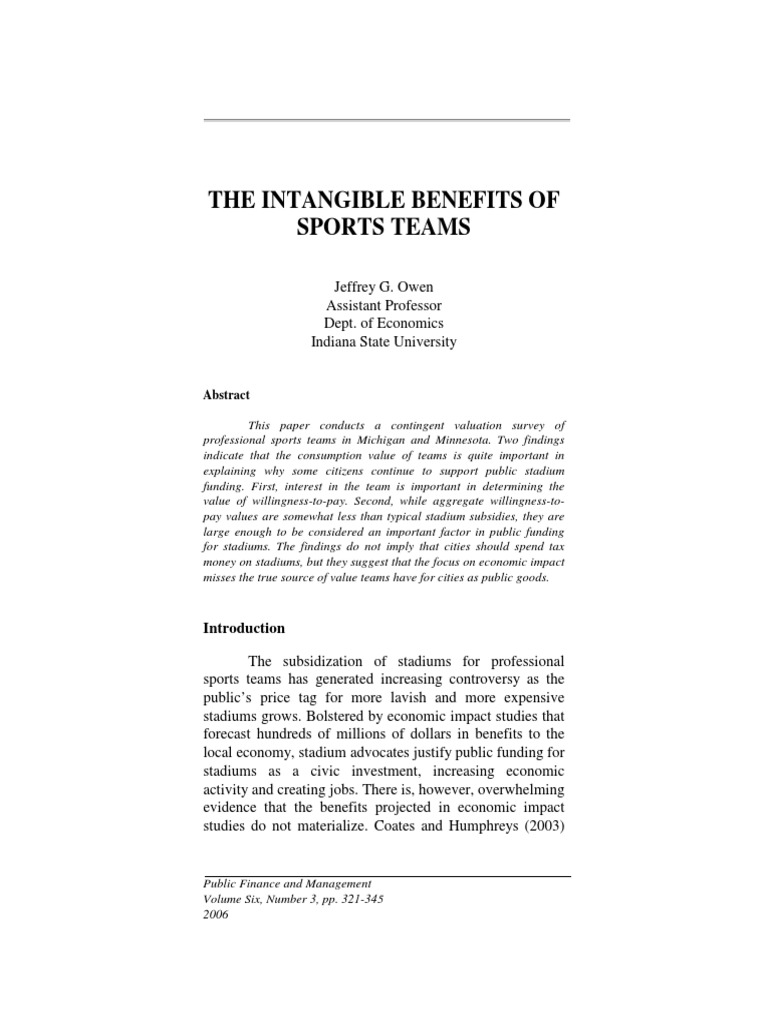 The Intangible Benefits of Sports Teams PDF Subsidy Valuation