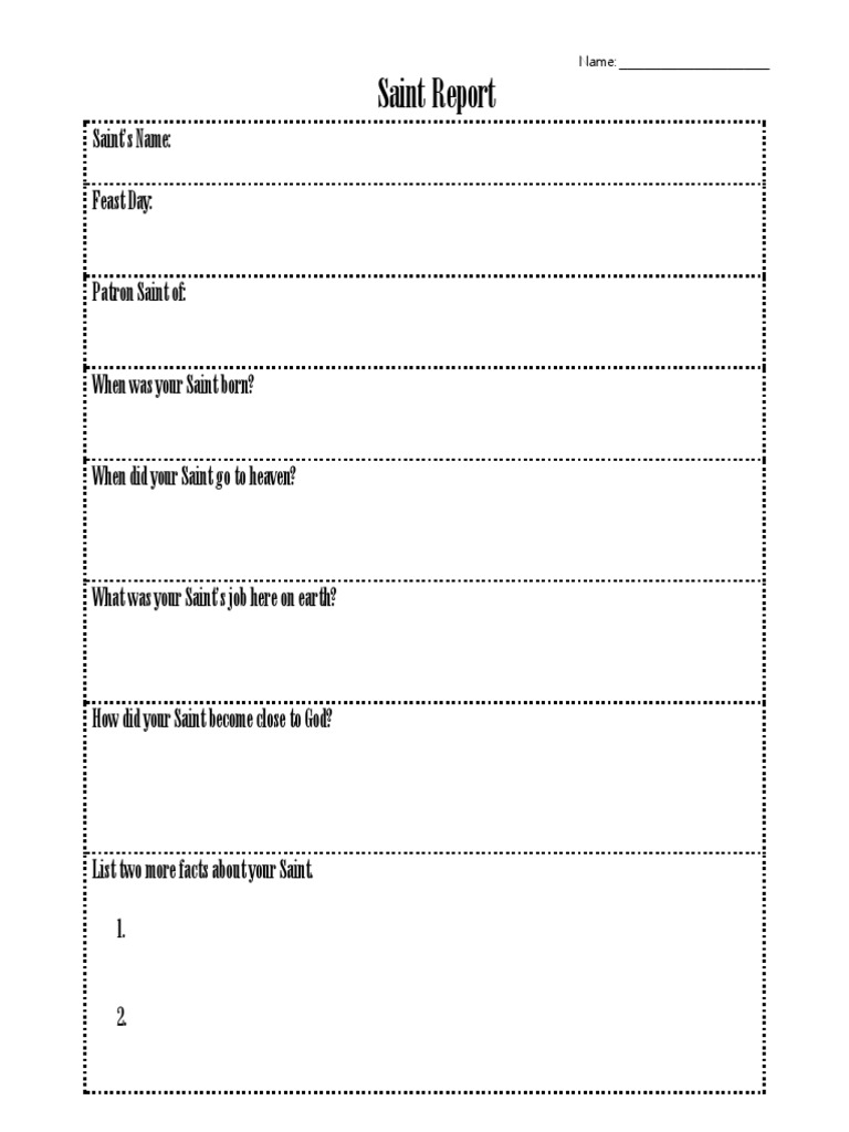 Saint Report Worksheet for Kids | PDF