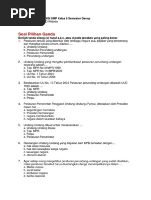 Soal Pilihan Ganda Pkn Smp Kelas 8 Semester Genap Ok