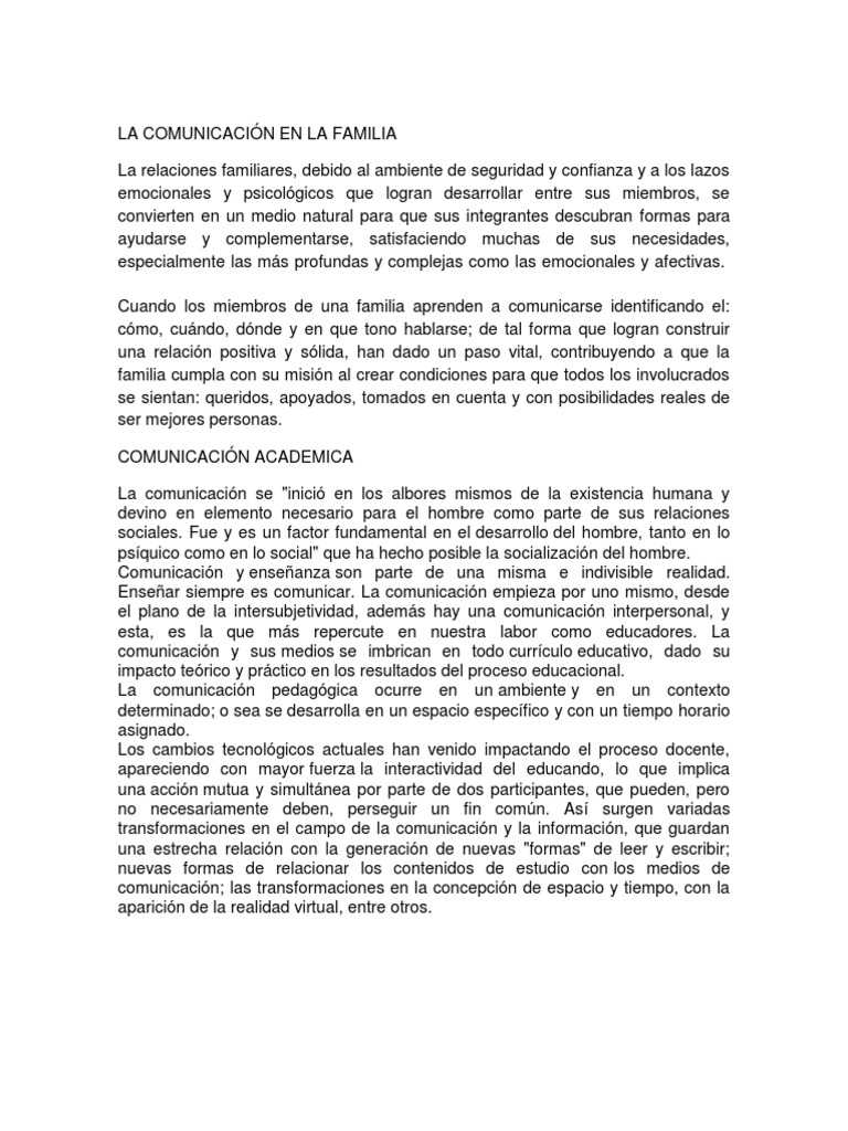 La Comunicación en La Familia | PDF | Comunicación | Familia
