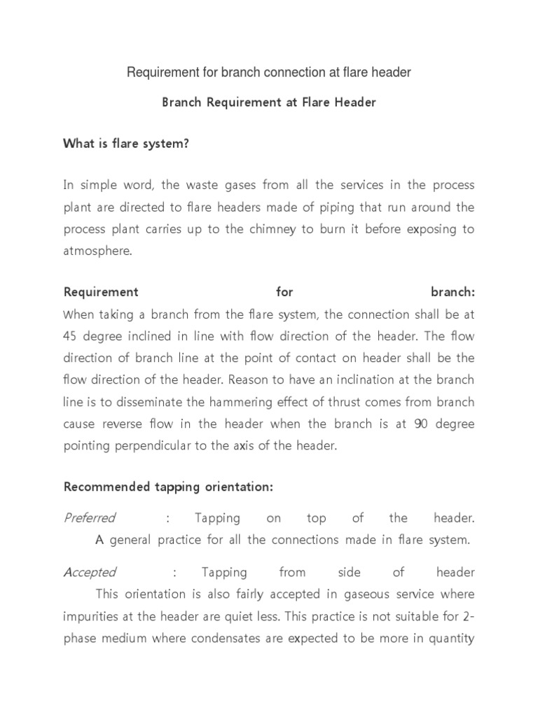 Branch Requirement at Flare Header What is flare system?