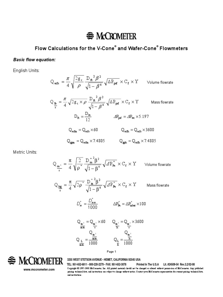 V Cone Equation Flow Measurement Thermal Expansion