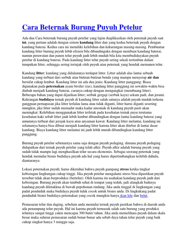 Cara Beternak Burung Puyuh Petelur Docx