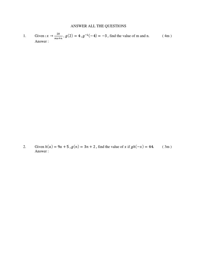 Answer All The Questions 1. Given, Find The Value of M and N. (4m ...