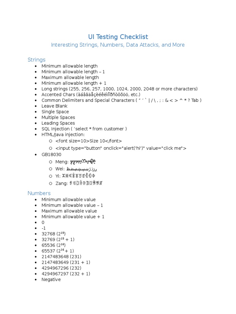 Ui Testing Checklist | Communication Software | Web Browser