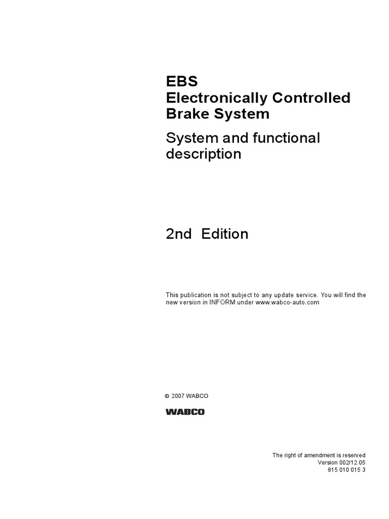 EBS Electronically Controlled Brake System: System and Functional ...