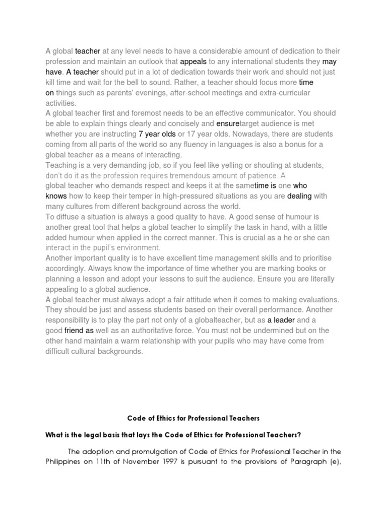 Code Of Ethics For Professional Teachers Profession Teachers
