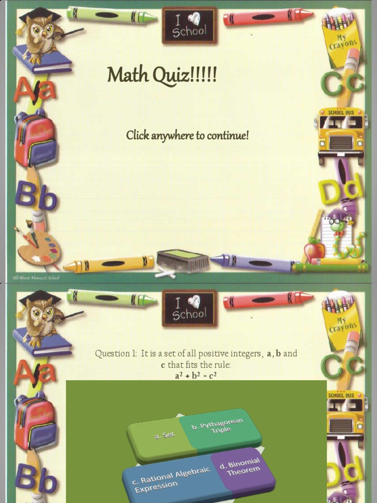 Math Quiz!!!!!: Click Anywhere To Continue! | PDF | Language Arts ...