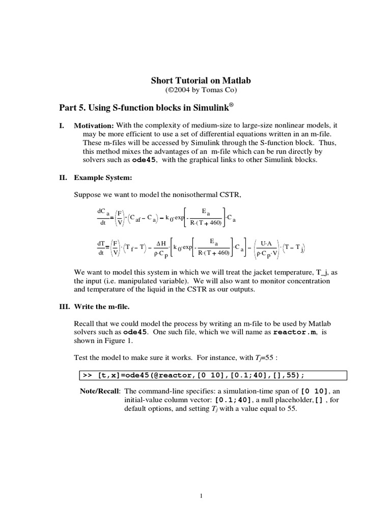 Short Tutorial On Matlab - S Function | PDF | Parameter (Computer ...