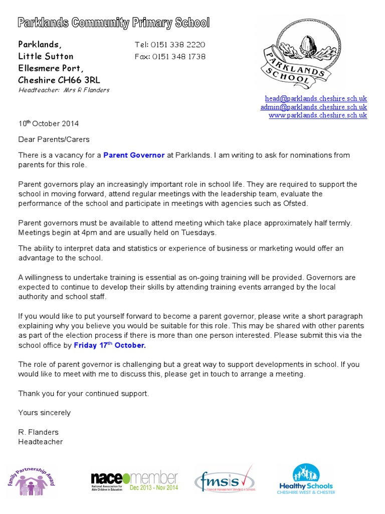 Parent Governor Vacancy 10 10 14 | PDF | Language Arts & Discipline