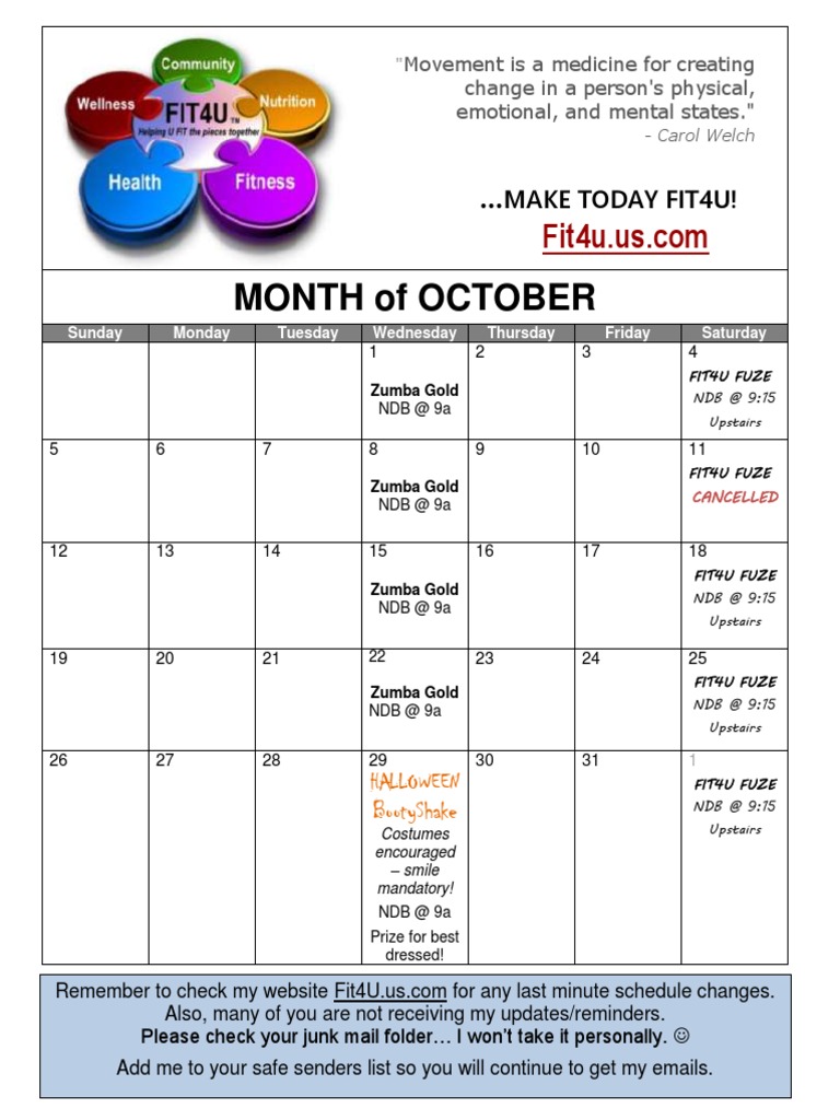 October Fitness Class Schedule | PDF