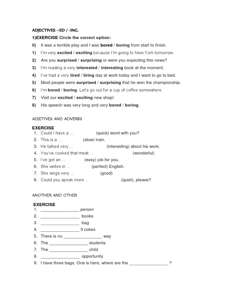 Adjectives, Adverbs, and Usage Exercises | PDF | Language Arts ...