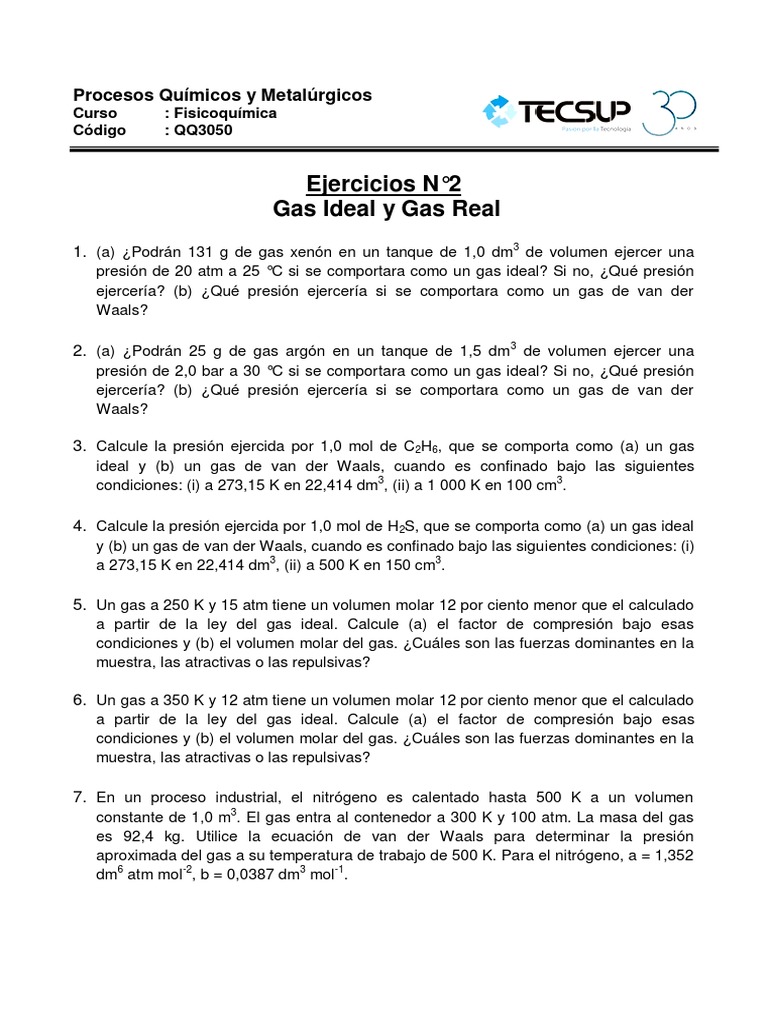 Ejercicios de Gases Ideales y Reales | PDF | Gases | Mole (Unidad)