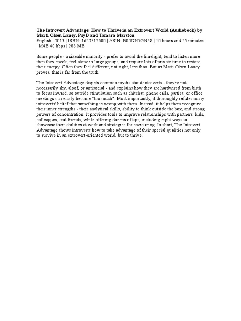 Thriving as an Introvert in an Extrovert World | PDF