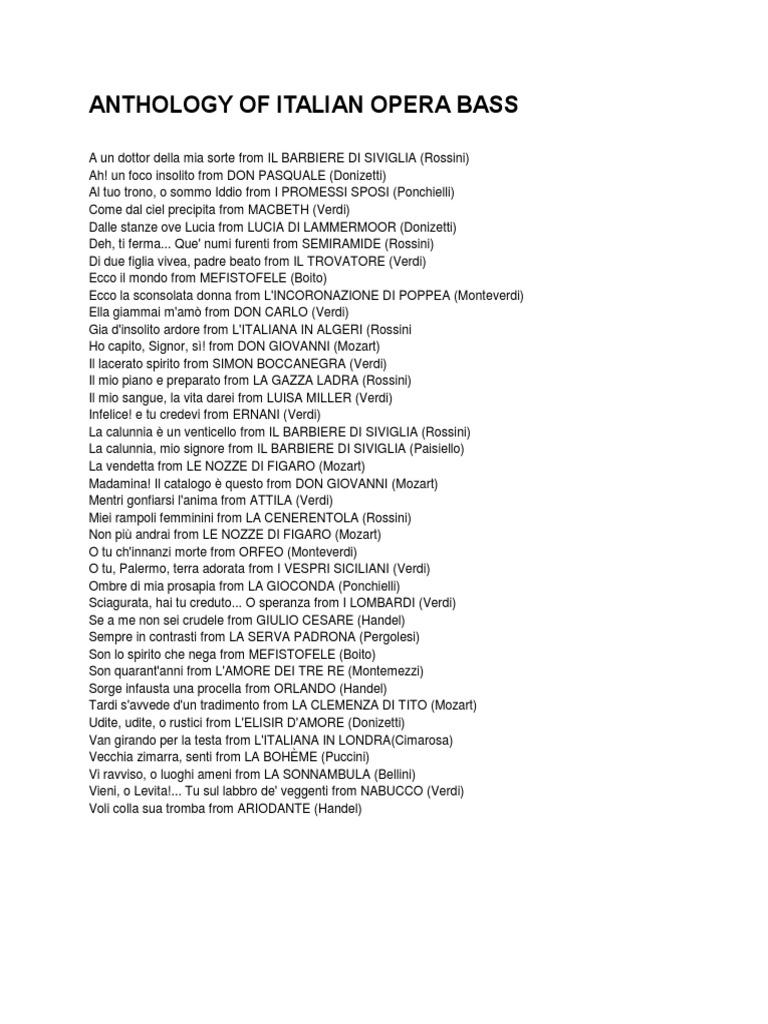 Anthology of Italian Opera Bass | PDF
