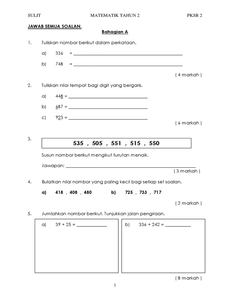 Peperiksaan Akhir Tahun Matematik Tahun 2 2013