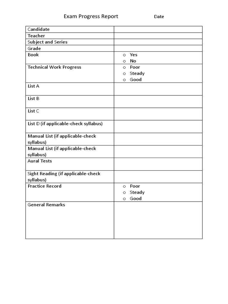 Exam Progress Report Template | PDF | Career & Growth