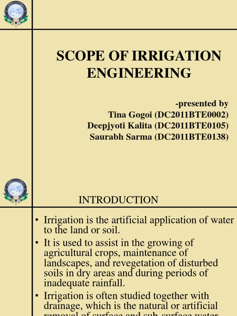 Scope of Irrigation Engineering | PDF | Irrigation | Soil