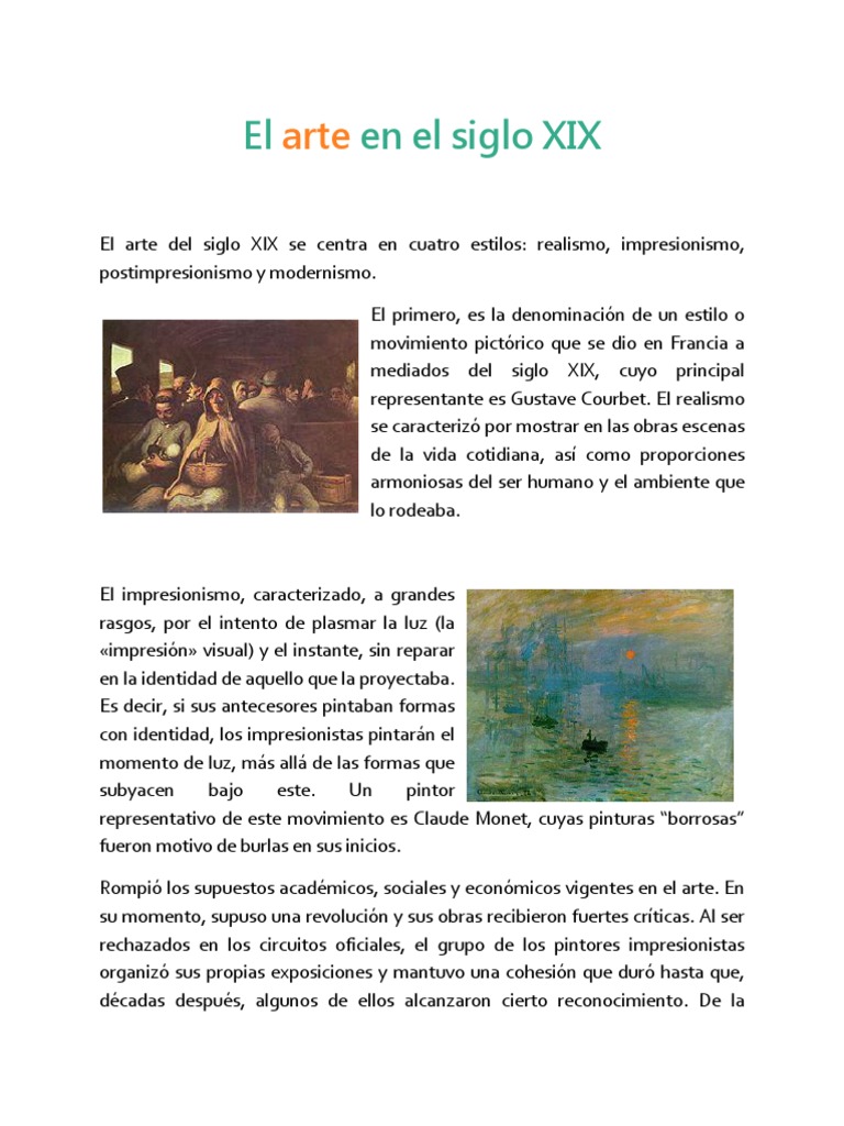 El Arte en El Siglo XIX | PDF | Impresionismo | Artes (general)