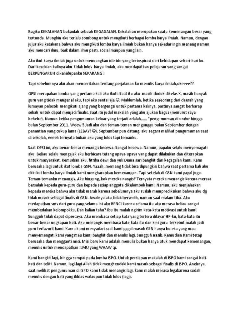 Bagiku Kekalahan Bukanlah Sebuah Kegagalan Bagiku Kekalahan Bukanlah Sebuah Kegagalan