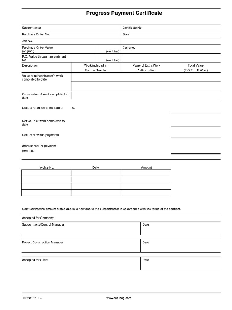 Progress Payment Certificate Sample  PDF  Payments  Public Finance Intended For Certificate Of Payment Template