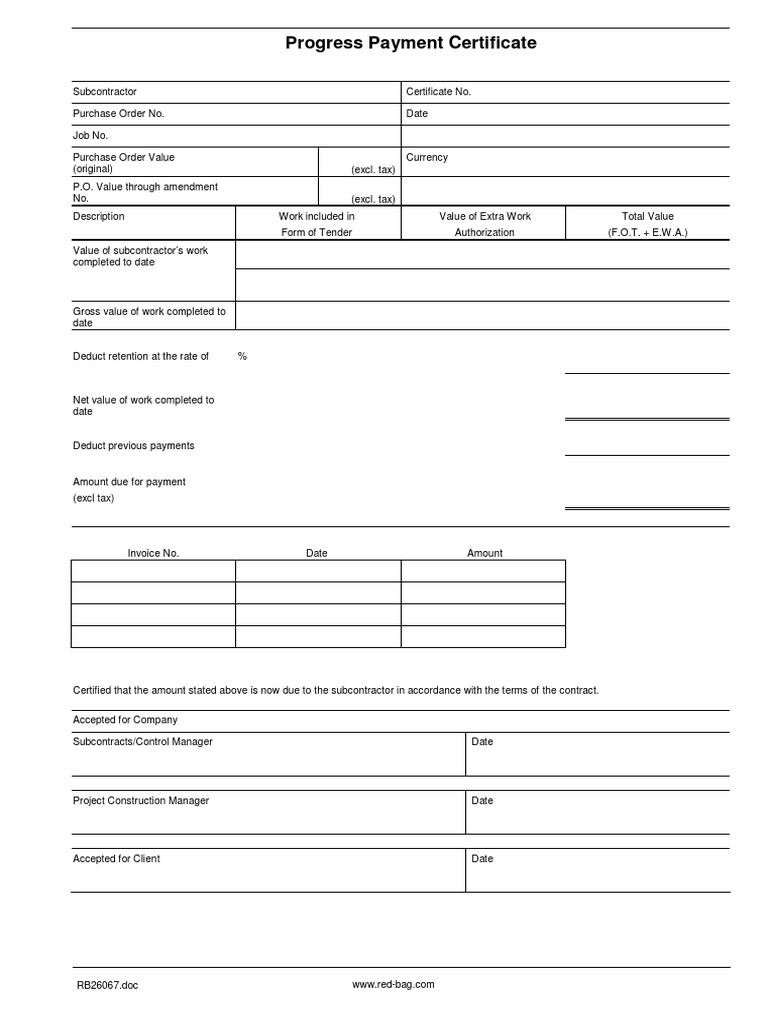 Progress Payment Certificate Sample  PDF  Payments  Public Finance Regarding Certificate Of Payment Template