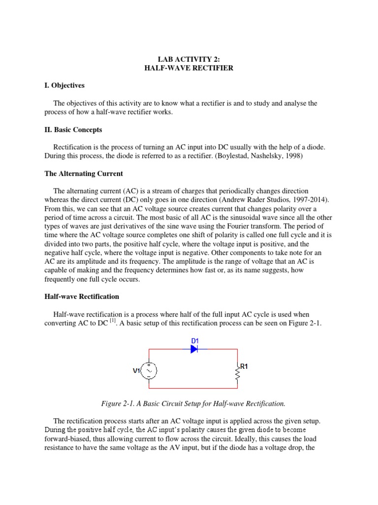 Electronics Laboratory Activity Halfwave Rectification Rectifier
